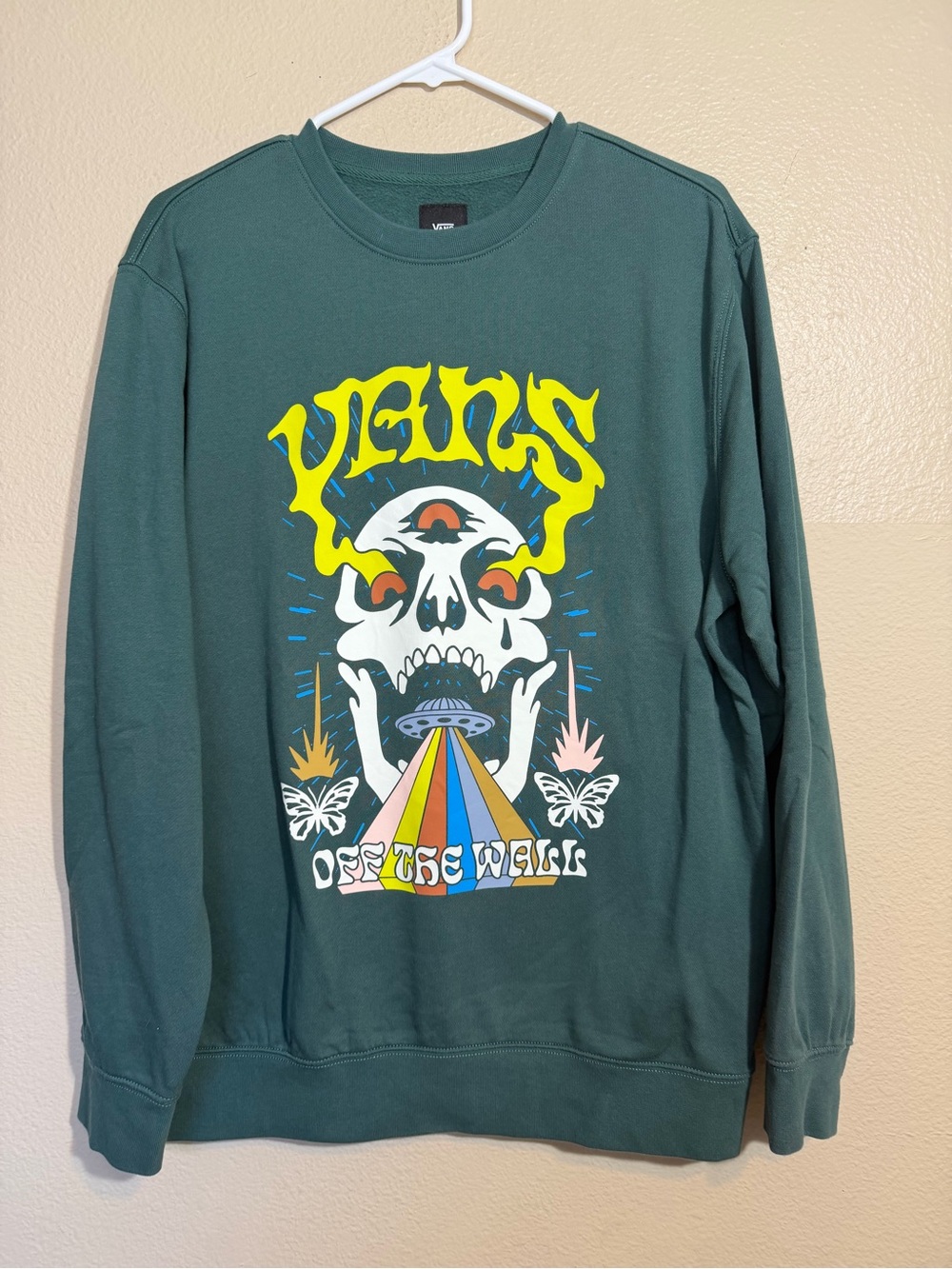 Vans Men’s Green 'Off The Wall' skull graphic Sweatshirt